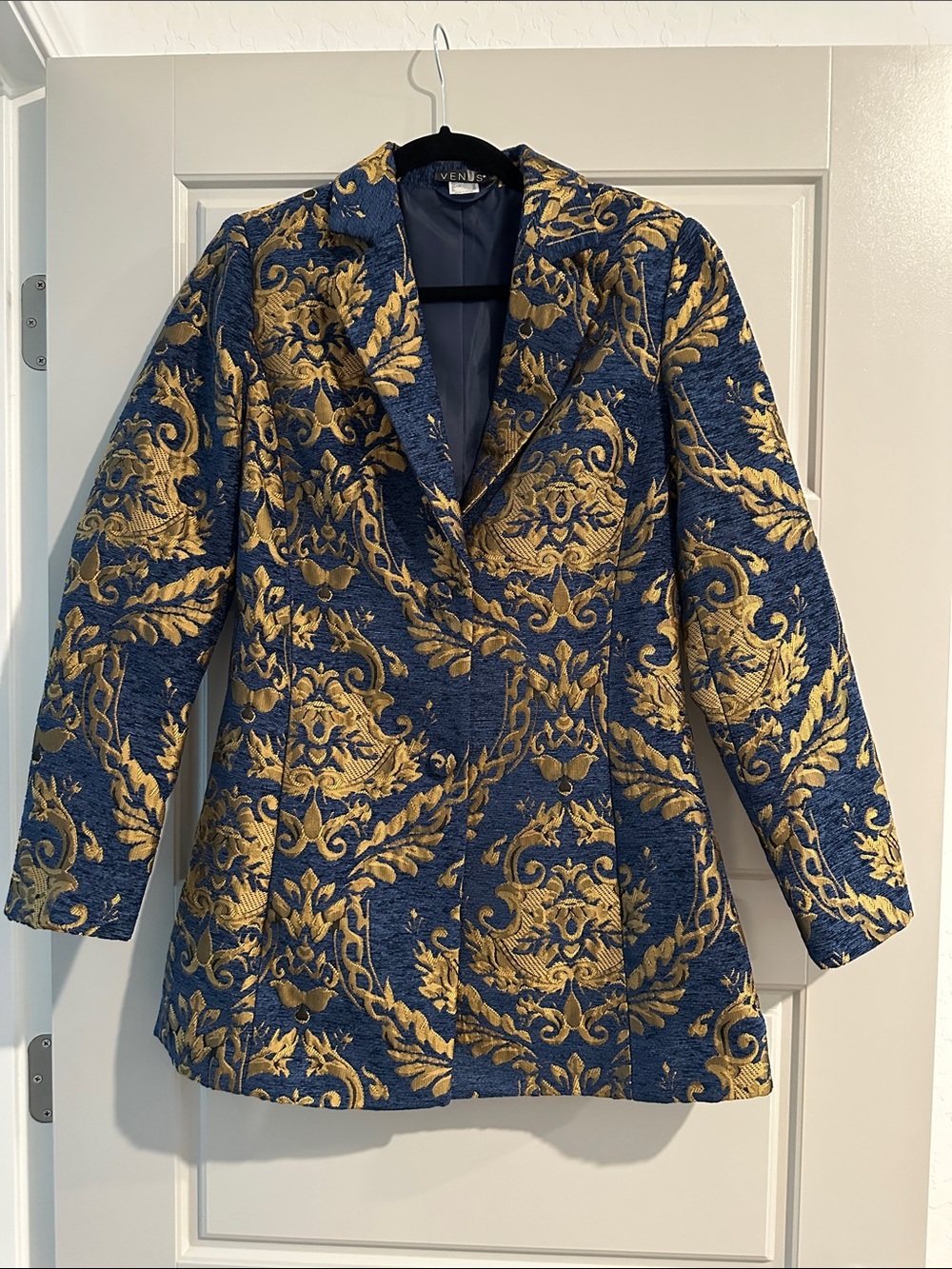 VENUS Navy and Gold Brocade Blazer Jacket